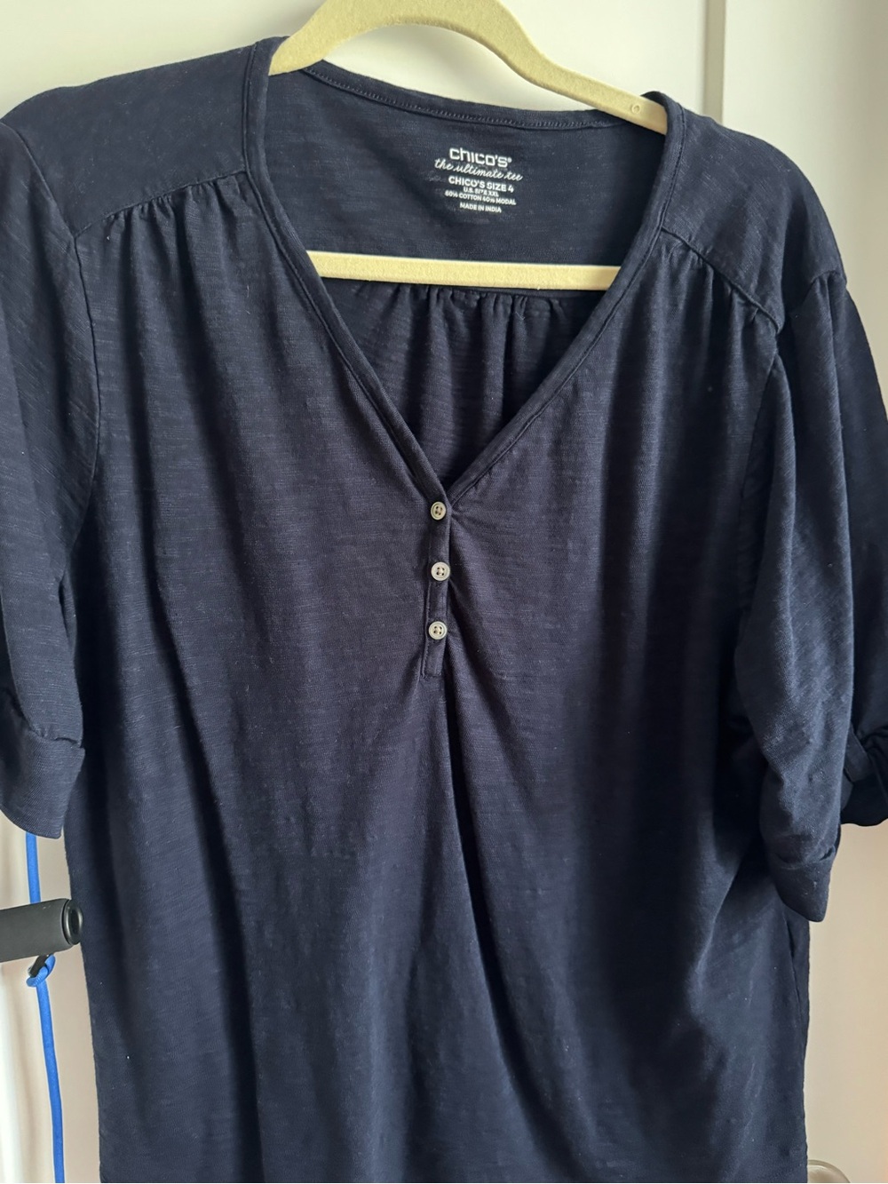 Chico's Navy Short-Sleeve V-Neck Button Front Top